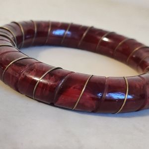 Rare bakelite crimson red carved bangle bracelet